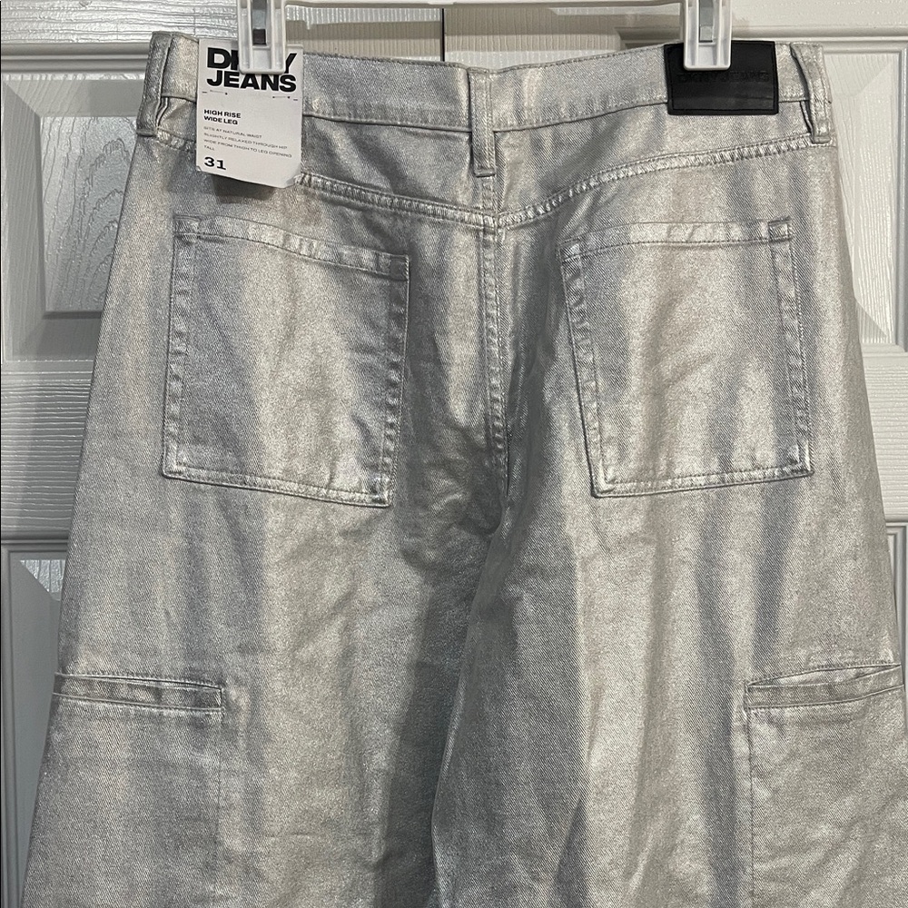 DKNY Metallic Silver Wide-Leg Trousers - Picture 3 of 8